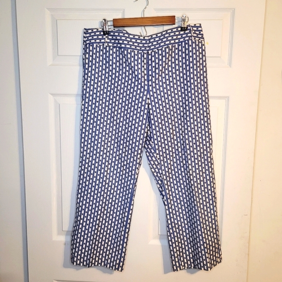 Anne Taylor Loft Pants - Ann Taylor LOFT Capri striped blue & white pants with splits at ankles Sz 14